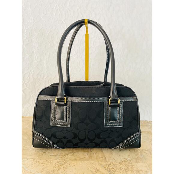 Coach Hampton black canvas leather shoulder bag Carryall 10532 - Picture 2 of 10